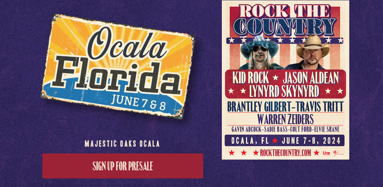 Country music stars featuring Jason Aldean, Kid Rock, Travis Tritt, Colt Ford and more will make an appearance in Ocala, FL. in June 2024.